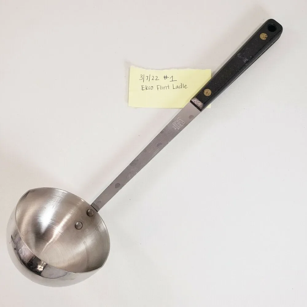 Vtg Ekco Flint Ladle Dipper Stainless Black Riveted Handle Cooking Utensil USA